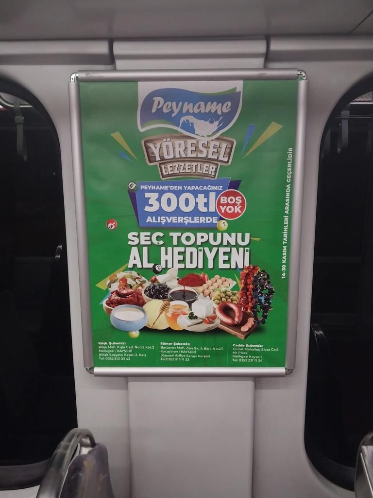 Peyname tramvay içi pano reklamı